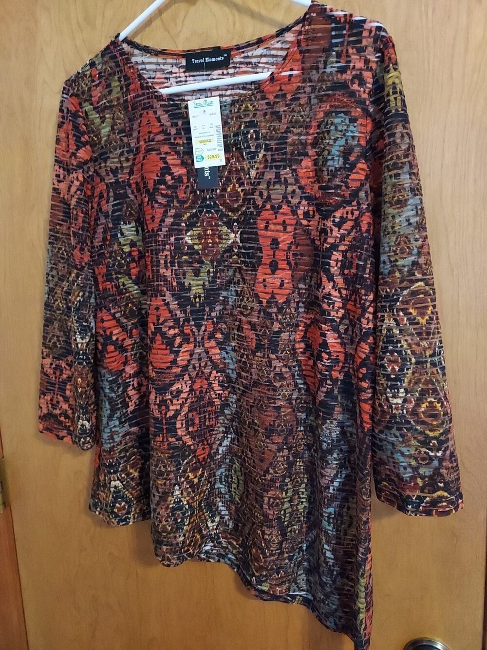 NEW Travel Elements Women's Size Large Asymmetrical 3/4 Sleeves Sheer NWT